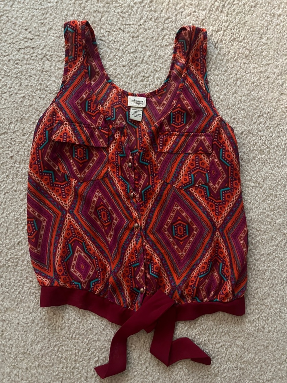 C. Wonder Orange, Magenta & Teal Geometric Tie-Hem Camisole